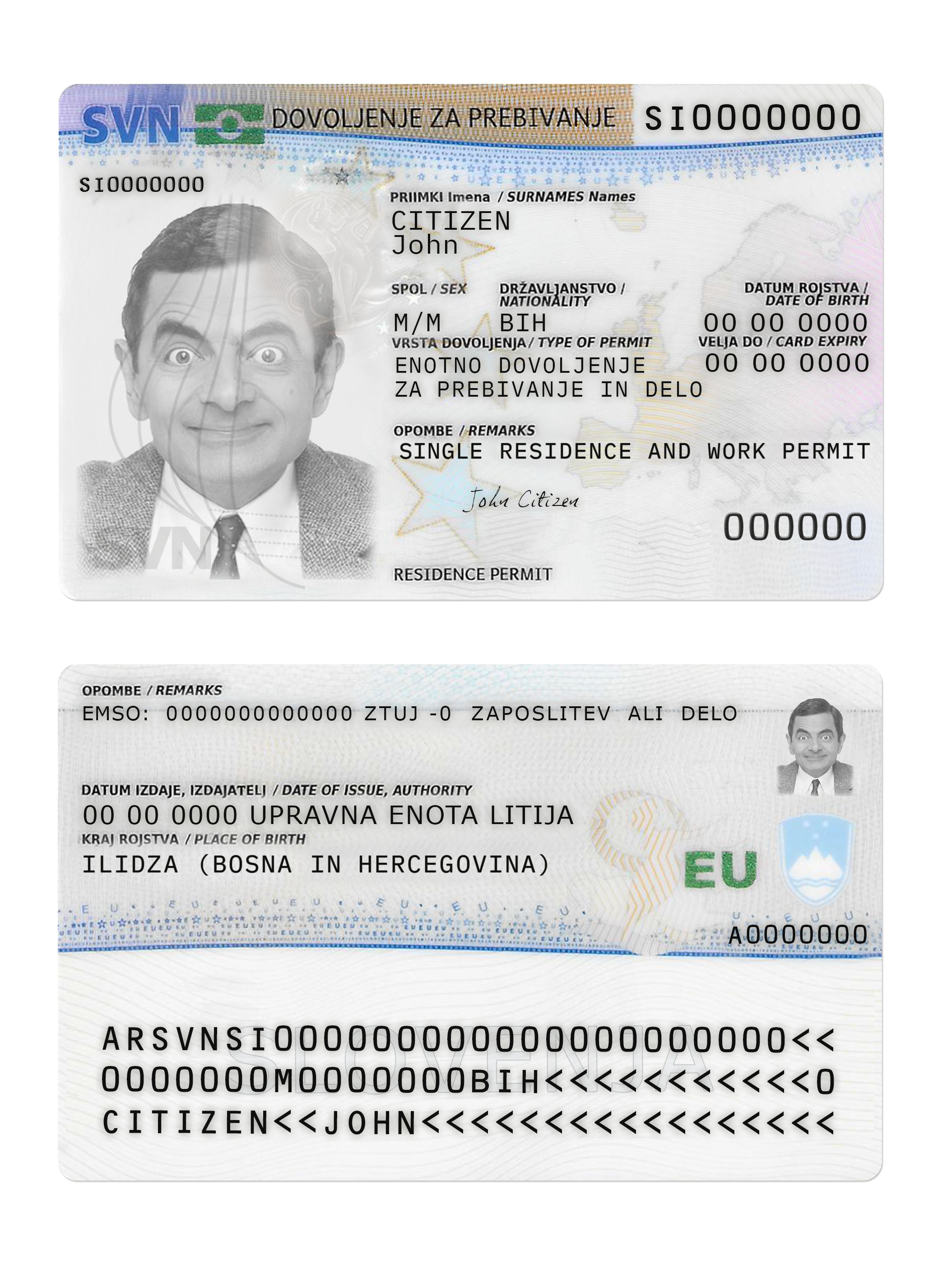 Carte de permis de séjour en Slovénie